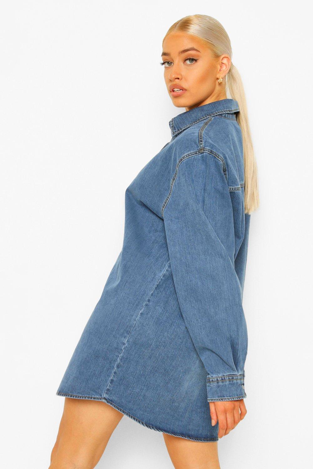 Oversized Denim Shirt Dress boohoo